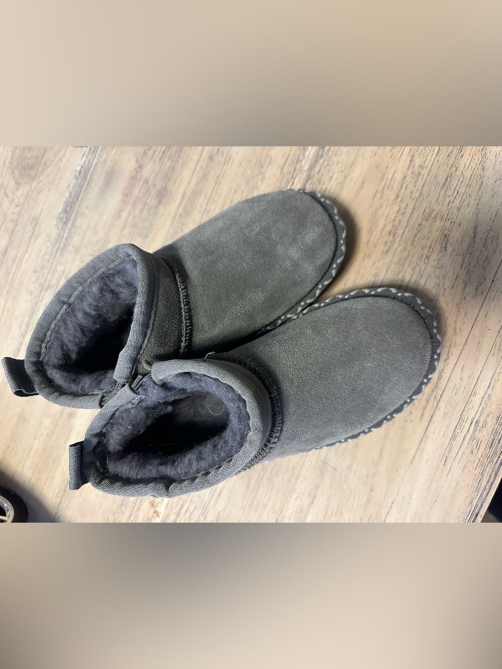 BearPaw Gray Suede Shearling-Lined Slip-On
